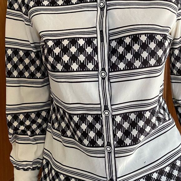 70’s Top Vintage Polyester Button Up Shirt Geo Print Blouse Size S - Picture 4 of 10